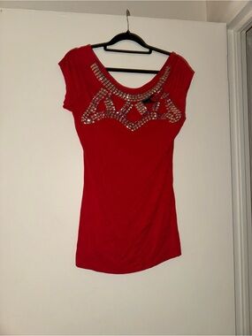 Absolute Angel Red Embellished Cap Sleeve Top Medium